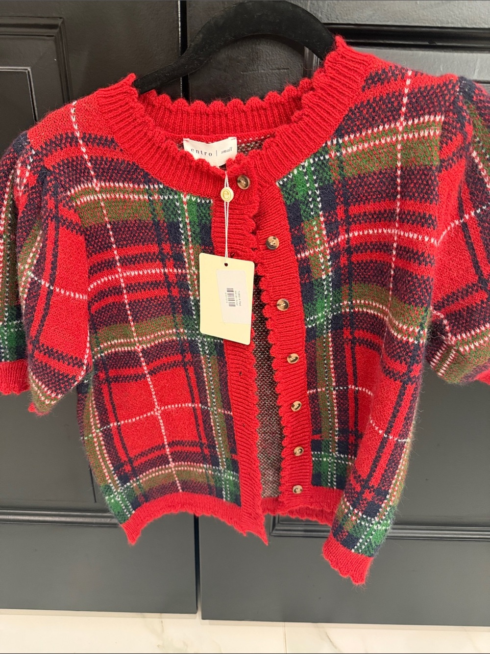 Brand New with tags -Beautiful Red Plaid Knit Cardigan